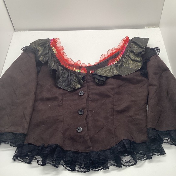 Brown Suede Sz 8 Skirt + Top Day of The Day Costume Mask Hair Clips Halloween - Picture 3 of 14